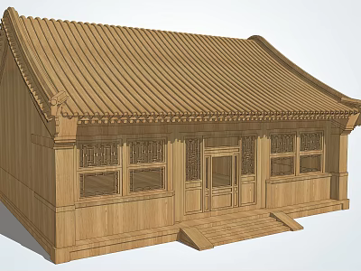 Traditional Ancient Chinese Architecture With Wooden Structure Sloped Roof Windows And Door 3d model