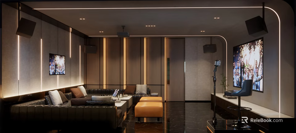 Modern Elegant KTV Interior With Comfortable Sofa TV And Ambient Lighting 3d model 