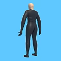 3D Render of Man in Black Tight Suit with Muscular Physique on Blue Background