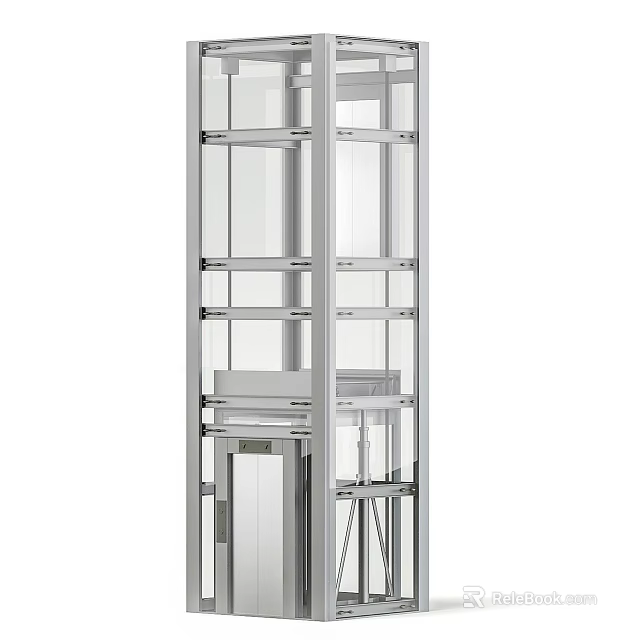 Modern Transparent Elevator Design With Glass Walls And Metal Frame Structure 3d model 