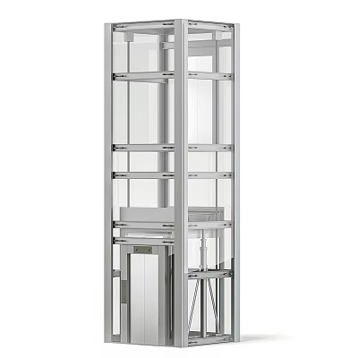 Modern Transparent Elevator Design With Glass Walls And Metal Frame Structure 3d model