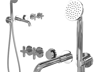 Modern Chrome Bathroom Faucet Fixtures With Showerhead And Sleek Contemporary Design 3d model