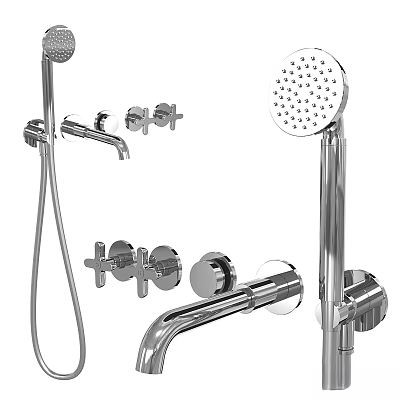 Modern Chrome Bathroom Faucet Fixtures With Showerhead And Sleek Contemporary Design 3d model