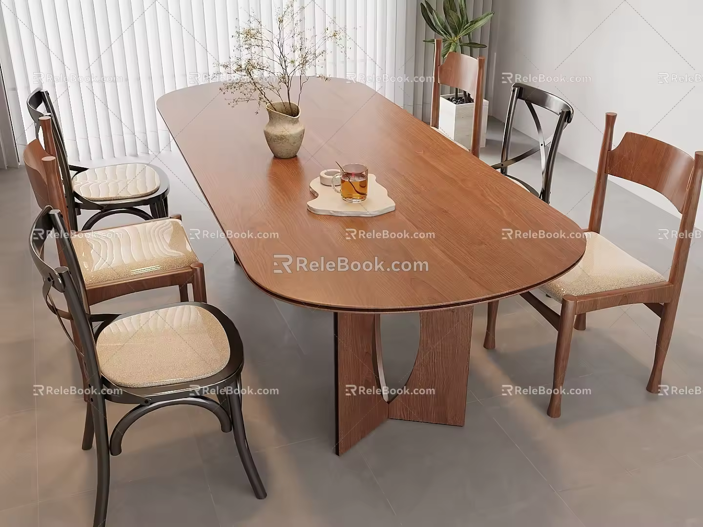 Middle style dining table and chair combination 3d model