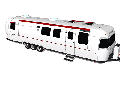 White Recreational Vehicle With Red Stripe Multiple Windows Door And Ladder 3d model
