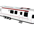 White Recreational Vehicle With Red Stripe Multiple Windows Door And Ladder