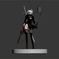 Anime Style 3D Female Character Model With Black Outfit Weapon And Stand Base