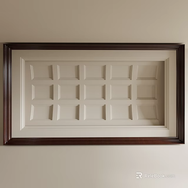 Elegant Ceiling Design With Dark Wooden Frame And White Grid Panel Pattern 3d model