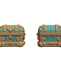 Pair of Turquoise and Gold Treasure Chests With Ornate Designs and Metal Accents