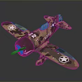 Vintage Military Airplane Model With Camouflage Paint Shark Mouth And Star Insignia