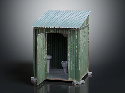 Compact Green Toilet Interior With White Toilet And Sink Fixtures 3d model