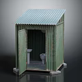 Compact Green Toilet Interior With White Toilet And Sink Fixtures