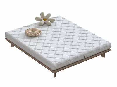 Comfortable Mattress With Grid Pattern On Wooden Frame And White Flower Woven Ring 3d model