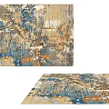 Modern Abstract Square Rug With Beige Blue Orange Gray Artistic Patterns 3d model