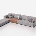 Modern Gray Brown Sectional Sofa With Cushions And Ottoman Tray 3d model