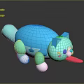 Cute 3D Cartoon Cat Toy With Blue Cyan Body White Paws Pink Tongue