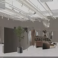 Light Colored Clothing Store Interior With Clothes Racks Display Shelves And Soft Lighting