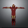 Red And Gold Iron Man Armor With Arms Outstretched Standing Against Gray Background