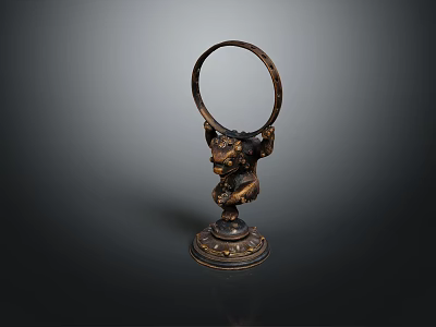 Brass Sculpture Carving With Lion Head Circular Ring And Decorative Base 3d model