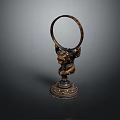 Brass Sculpture Carving With Lion Head Circular Ring And Decorative Base