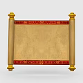 Ancient Decorative Scroll With Golden Rods And Red Ornate Borders On Blank Parchment