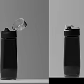 Black and White Water Bottle Design Showcasing Open and Closed Lid in Two Angles