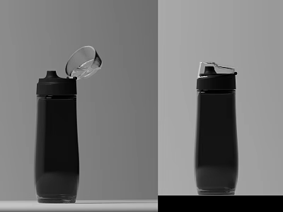 Black and White Water Bottle Design Showcasing Open and Closed Lid in Two Angles 3d model
