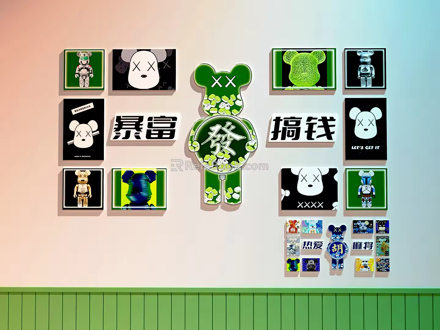 Chess and card room decorative painting Chess and card room clock-in wall Mahjong hall clock-in wall 3d model