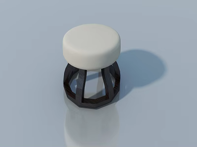 Modern Stool Featuring White Padded Seat And Black Geometric Base Design 3d model