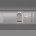 Modern Minimalist Exhibition Space With White Walls Arched Entrance And Glass Doors