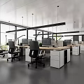 Modern Public Office Interior Design With Open Layout Large Windows And Work Desks 3d model
