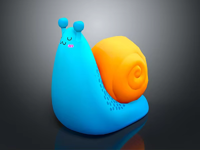 Cute Cartoon Snail Character With Blue Body Orange Spiral Shell And Happy Smiling Face 3d model