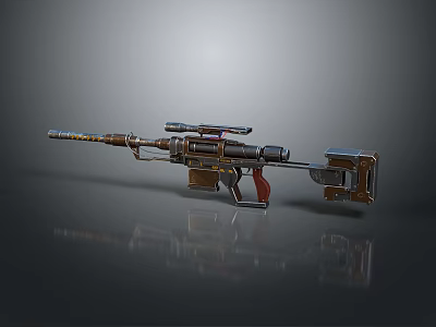 Futuristic Tactical Weapon With Sniper Scope Metallic Finish And Decorative Patterns 3d model