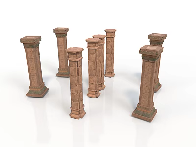 Multiple Classical Brown Architectural Columns With Base And Capital Details 3d model