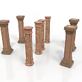 Multiple Classical Brown Architectural Columns With Base And Capital Details