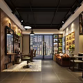 Modern Hair Salon Interior Design With Wooden Walls Dark Ceiling And Barber Chairs