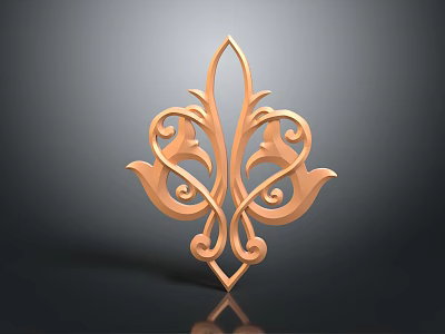 Golden Decorative Sculpture Carving With Intricate Curves Symmetrical Floral Motifs And Reflective Surface 3d model