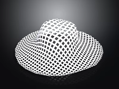 White Woven Straw Hat With Grid Pattern And Wide Brim For Daily Use 3d model