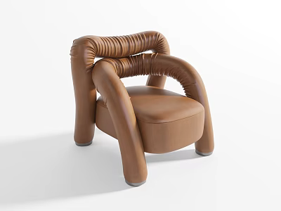 Comfortable Stylish Brown Leather Curved Leisure Armchair For Modern Home Living Room Furniture Decor 3d model