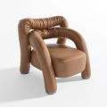 Comfortable Stylish Brown Leather Curved Leisure Armchair For Modern Home Living Room Furniture Decor