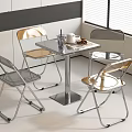Modern Indoor Table And Chairs Set With Square Top Transparent Seats And Metallic Frame