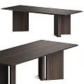 Dark Brown Wooden Dining Table With Solid Wood Top And Wide Legs Minimalist Design