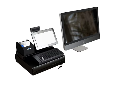 Computer Monitor With Cash Register System Touch Screen Keyboard And Thermal Printer 3d model