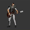 Stylish Man With Mohawk Hairstyle Necklaces In Feather Decorated Vest Playing Electric Guitar