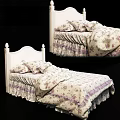 Cozy Single Bed With White Headboard And Purple Floral Bedding 3d model