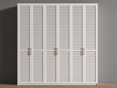 White Wardrobe with Louvered Doors and Metal Handles in Modern Sleek Design 3d model