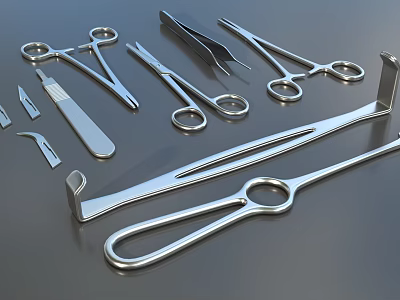 Professional Medical Instruments Set Including Scalpel Forceps Clamps and Scissors for Surgical Use 3d model