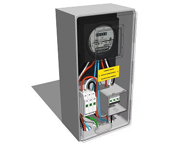 Industrial Electrical Control Cabinet with Digital Meter Terminal Blocks and Colorful Wires 3d model