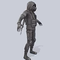 Military Style Character With Gas Mask And Tactical Vest Against Biological Creature Threat