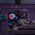 Modern KTV Interior Design With Neon Lights Curved Walls Sofas And Screens 3d model